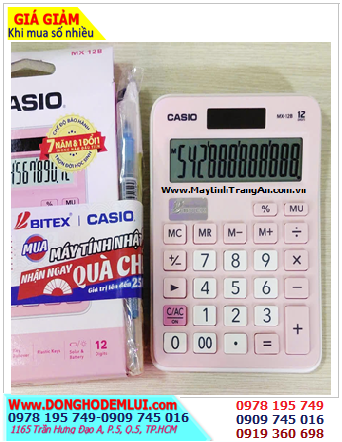 Casio MX-12B (vỏ Hồng), Máy tính tiền Casio MX-12B (loại 12 số Digits), Bảo hành 07 năm /CÒN HÀNG